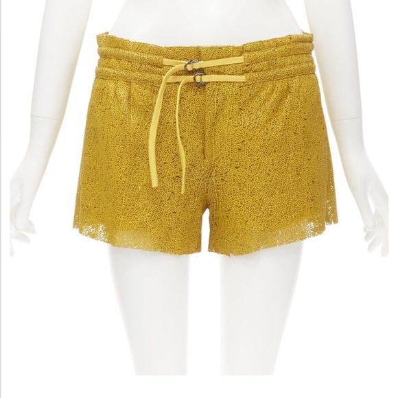 NWT HELMUT LANG yellow laser cut leather lined shorts